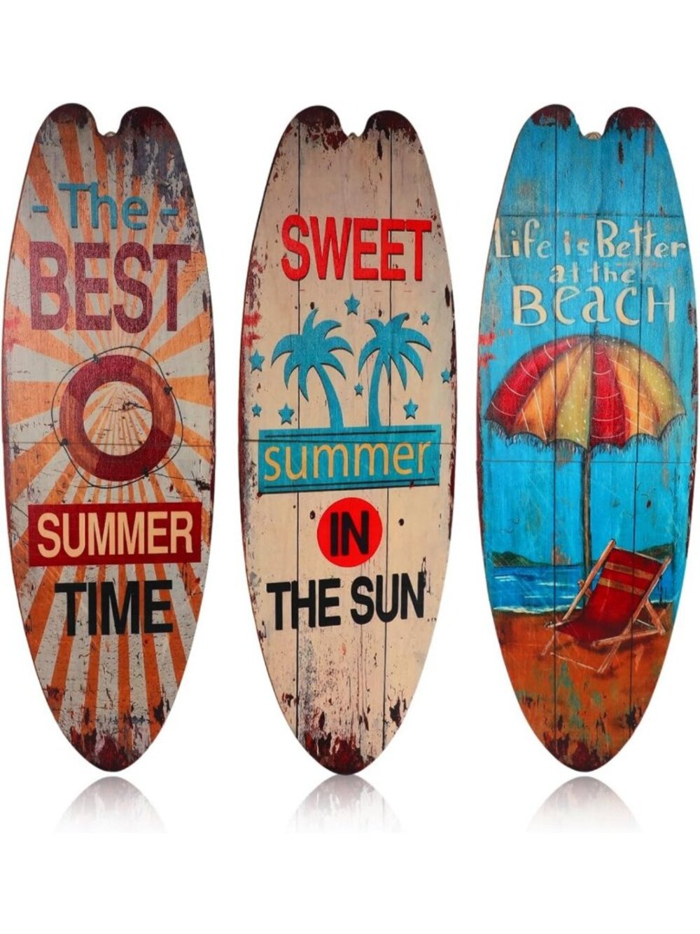 3 Pcs Surfboard Wall Art Set, 32" Coastal Decor for Beach House, Nautical